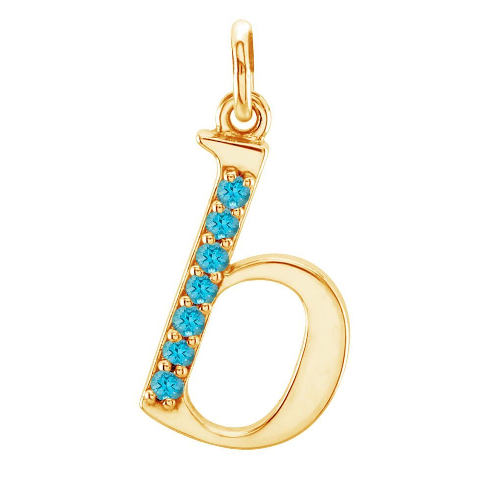 Small case Paraiba-color Passion Topaz 'b' pendant.