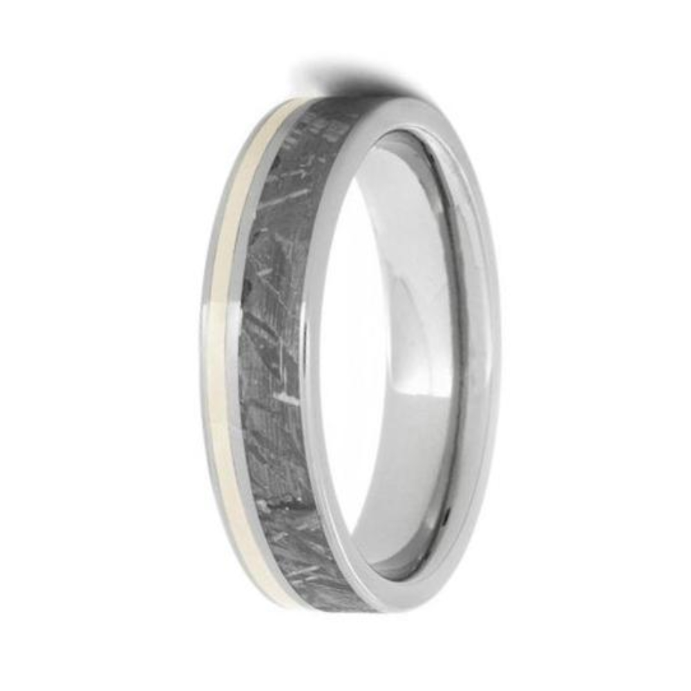 Gibeon Meteorite, 14k White Gold Pinstripe 5.5mm Titanium Comfort-Fit Band