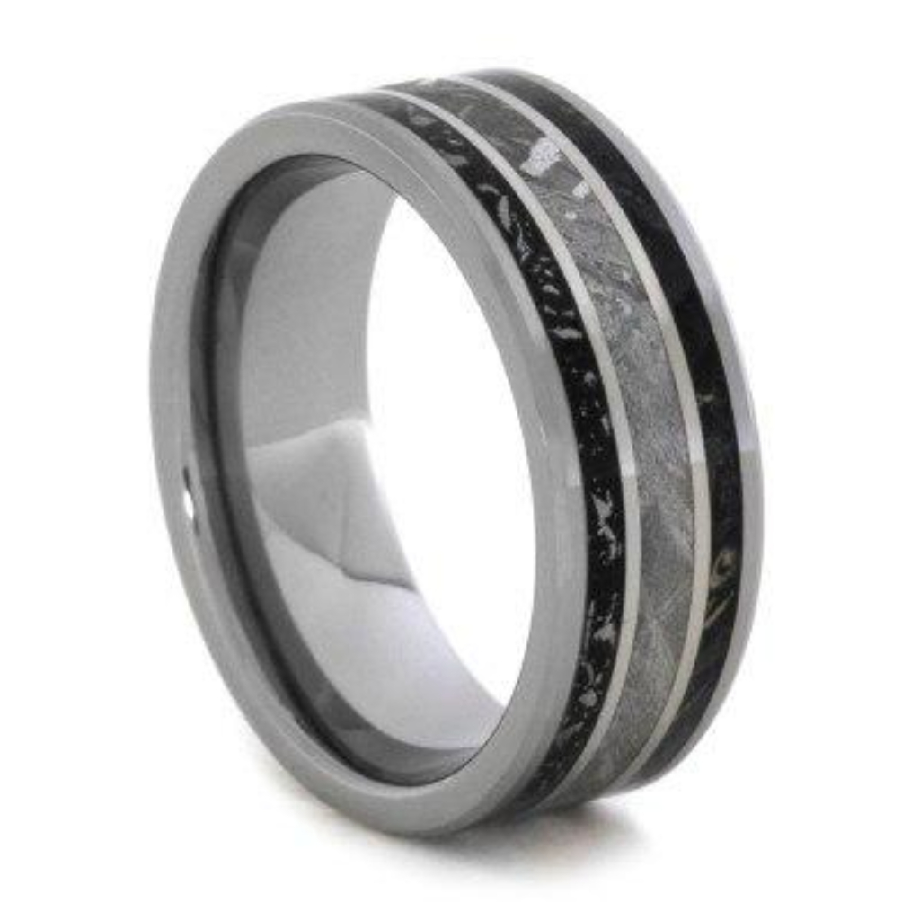  Gibeon Meteorite, Black Box Elder Wood with Black Stardust Tungsten 8mm Comfort-Fit Wedding Band