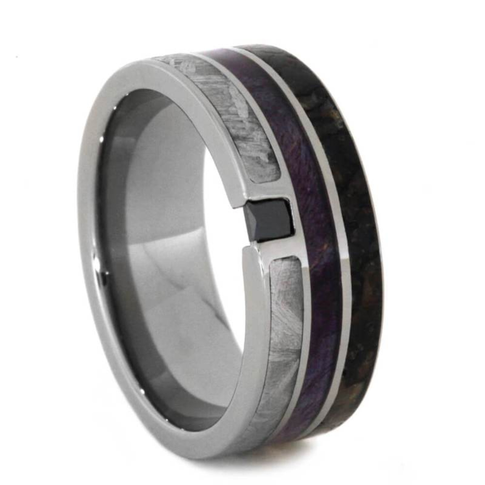 Black Diamond, Dinosaur Bone, Gibeon Meteorite 8.5mm Titanium Comfort-Fit Wedding Band