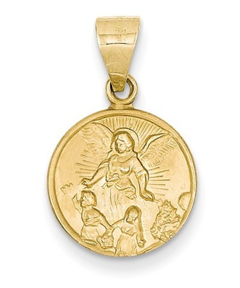 18k Yellow Gold Guardian Angel Medal Pendant (23X13MM)