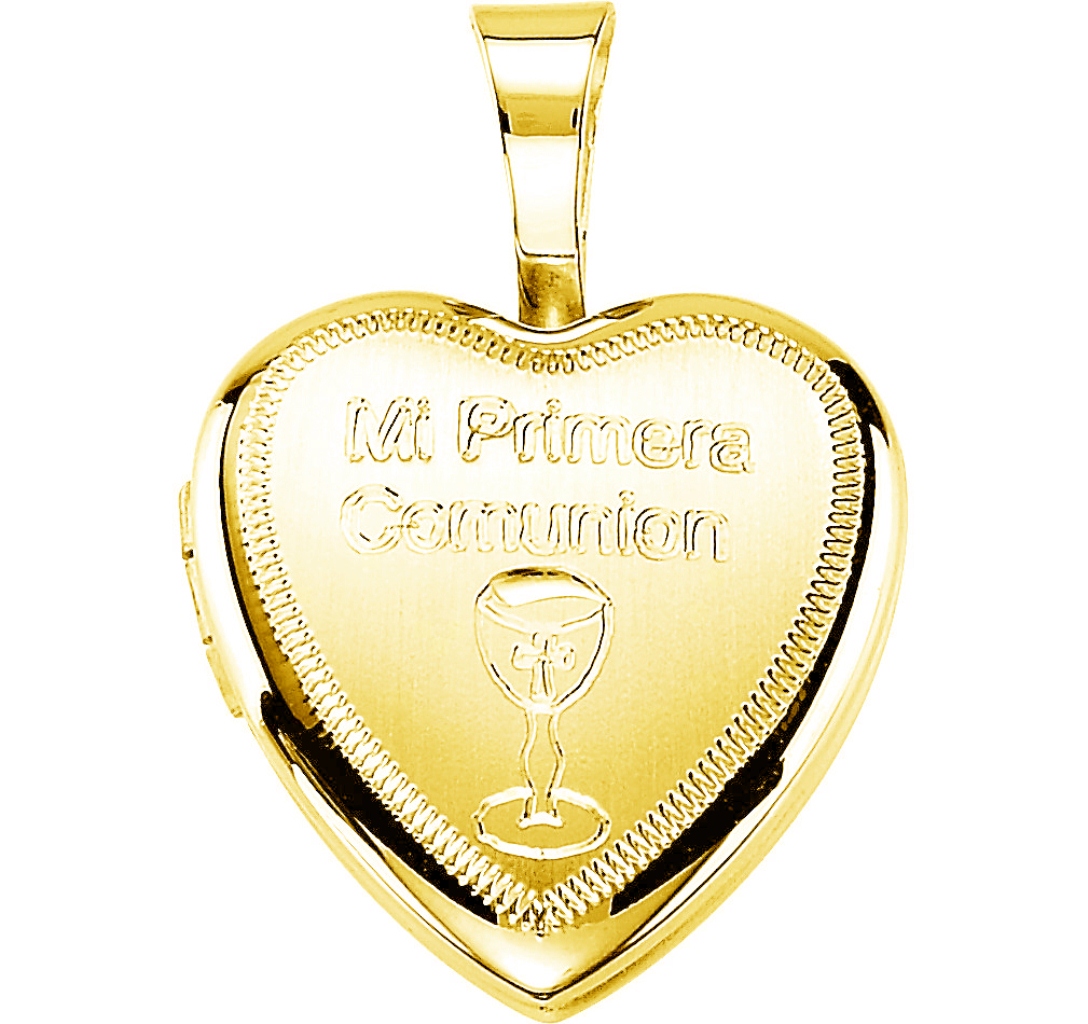 Primera Communion Heart Locket, 14K Yellow Gold-Plated Sterling Silver