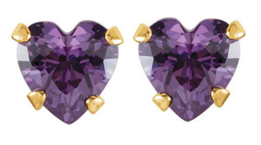 Genuine Amethyst Heart Earrings, 14k Yellow Gold
