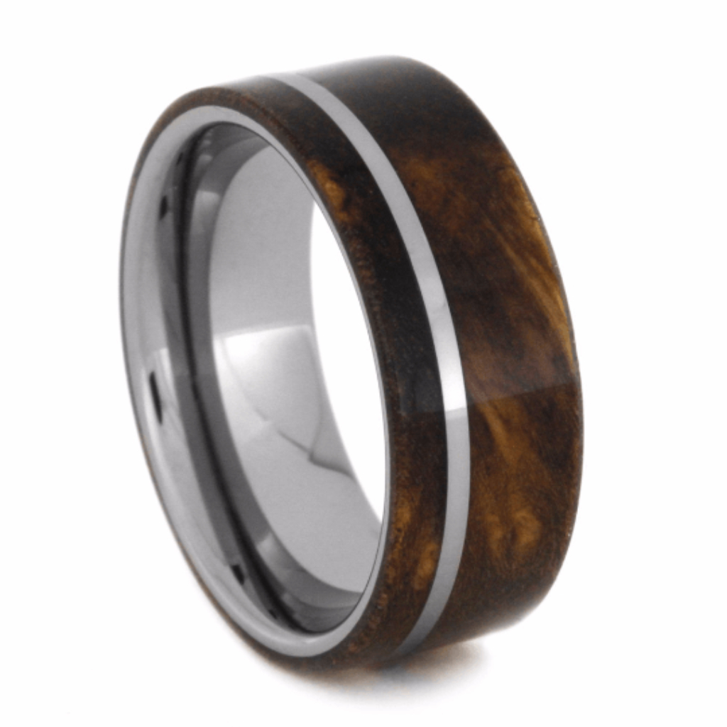   Sindora Wood 8mm Tungsten Carbide Comfort-Fit Wedding Band