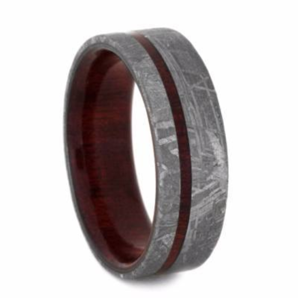 Gibeon Meteorite, Bloodwood 7mm Comfort-Fit Titanium Wedding Band 