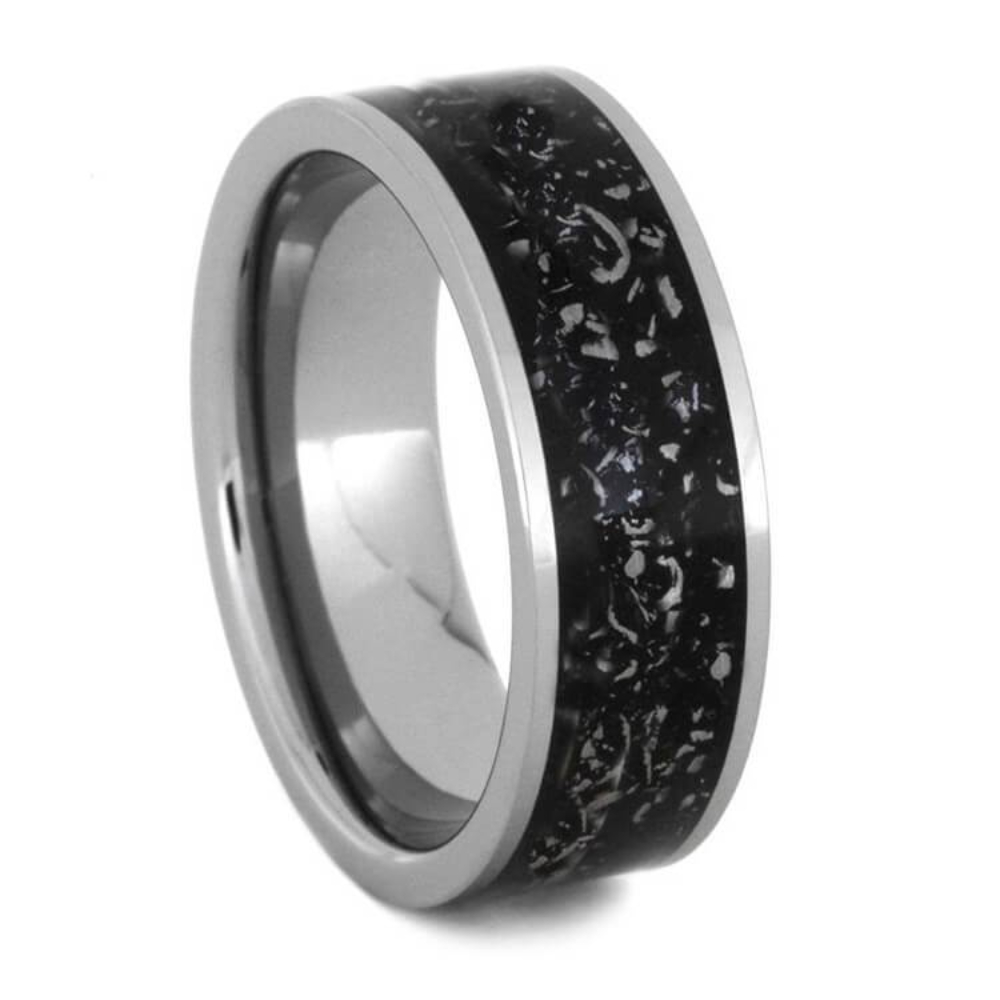 MENS BLACK STARDUST WEDDING BAND, TITANIUM RING