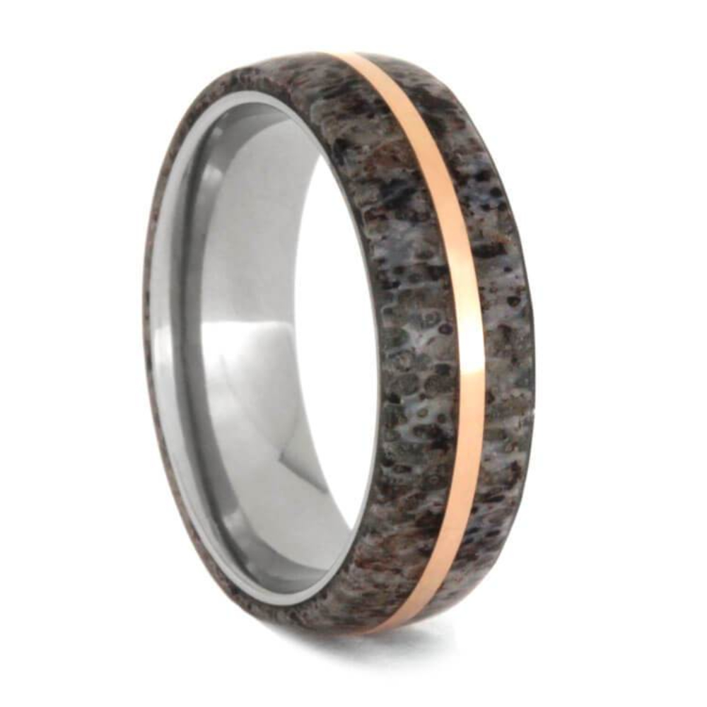 Deer Antler, 14k Rose Gold 6mm Titanium Comfort-Fit Wedding Band