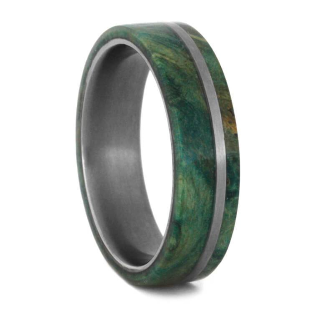 Green Box Elder Burl 6mm Matte Titanium Comfort-Fit Wedding Band 