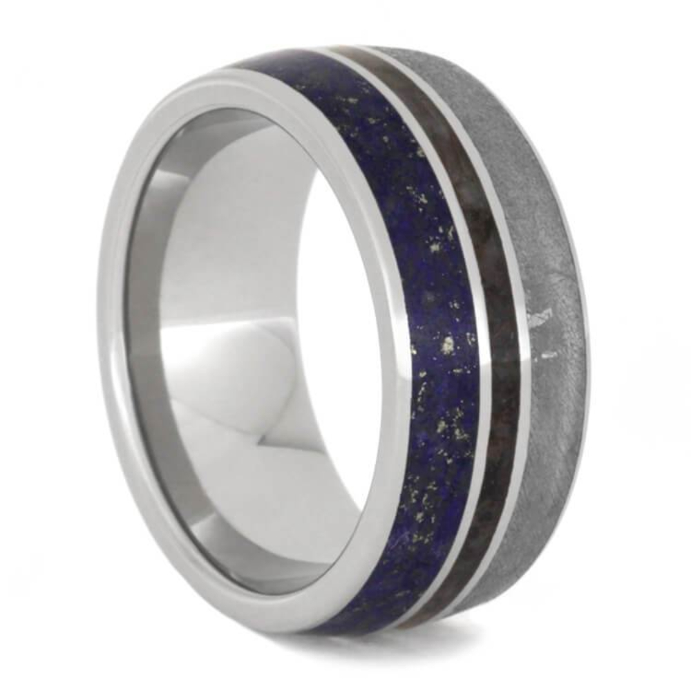 Gibeon Meteorite, Lapis Lazuli, Dinosaur Bone 9.5mm Titanium Comfort-Fit Wedding Band