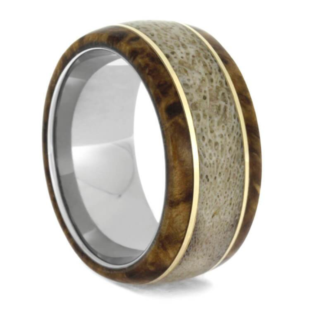 Yellow Stardust With Yellow Gold Shavings 9mm Comfort-Fit Sandblasted Titanium Wedding Band