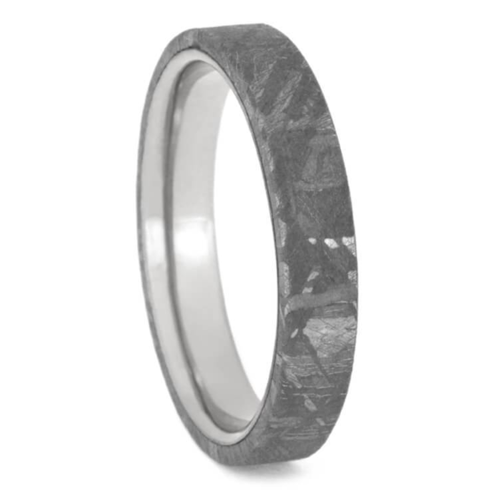 GIBEON METEORITE RING, THIN TITANIUM WEDDING BAND