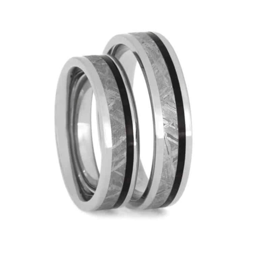 Gibeon Meteorite, African Blackwood Comfort-Fit Titanium  Couples Wedding Band Set