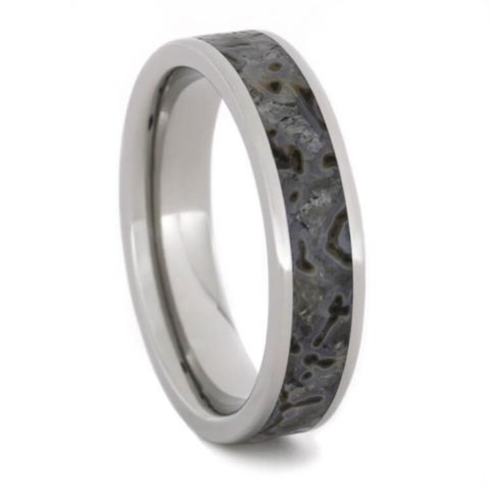 Dinosaur Bone Inlay 6mm Titanium Comfort-Fit Wedding Band