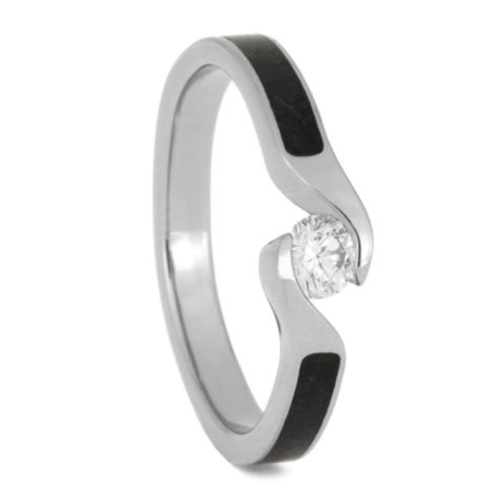 Diamond and Partial Crushed Dinosaur Bone 4mm Titanium Comfort-Fit Engagement Ring 