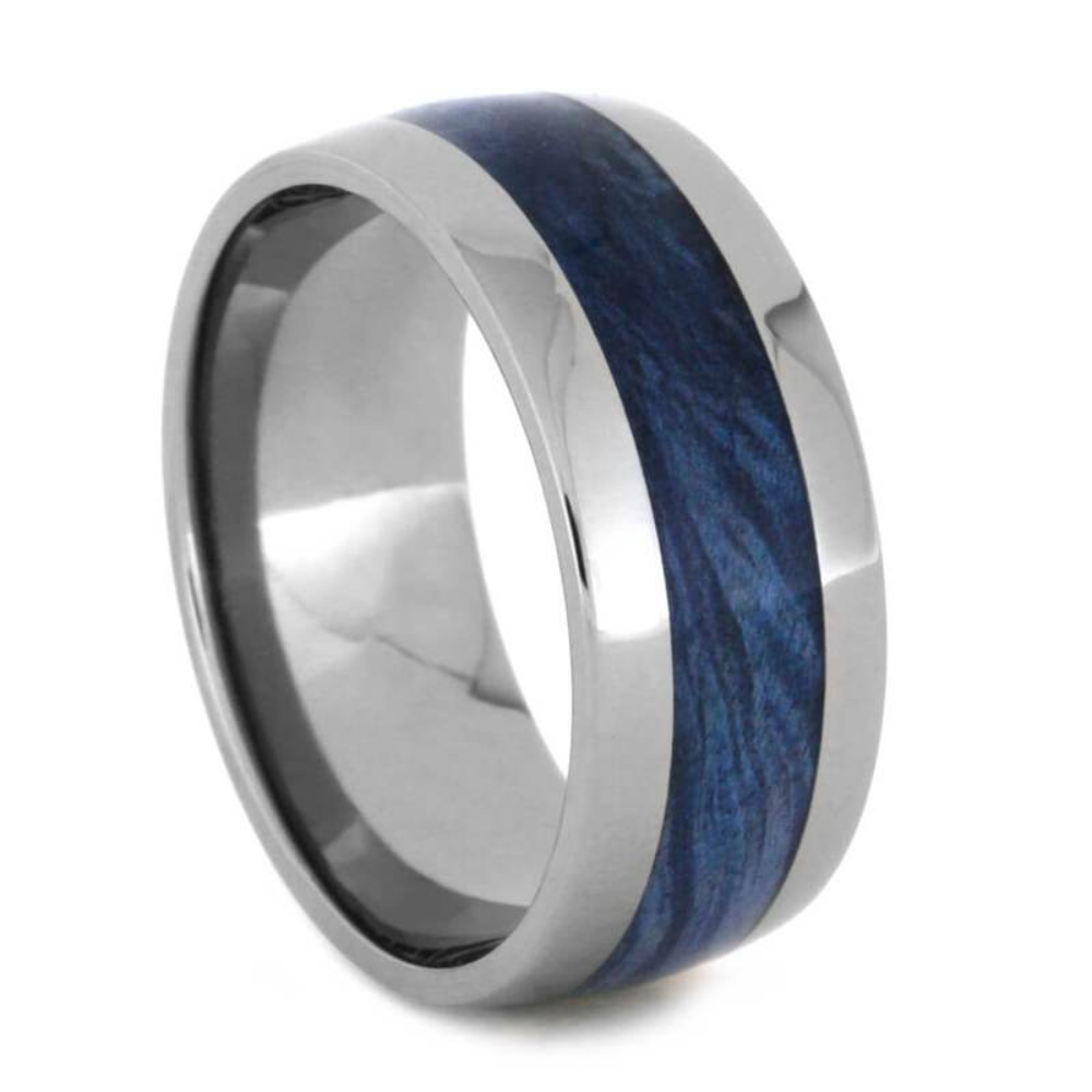 Blue Box Elder Burl Wood Inlay 10mm Titanium Comfort-Fit Wedding Band