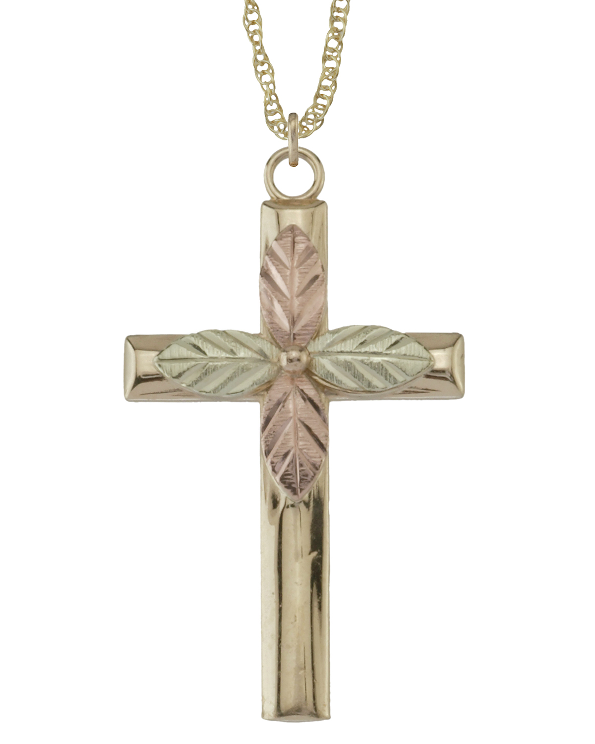 Slightly Domed Cross Pendant Necklace,10K