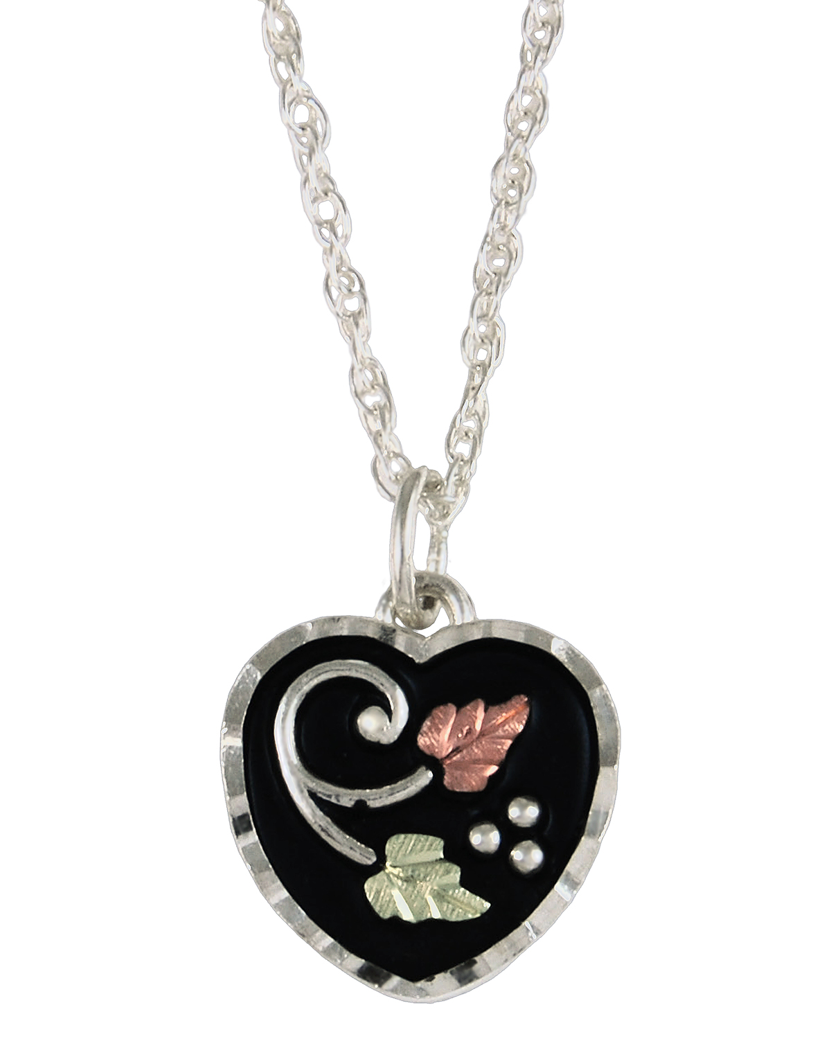 Heart with Leaves Pendant Necklace, Sterling Silver