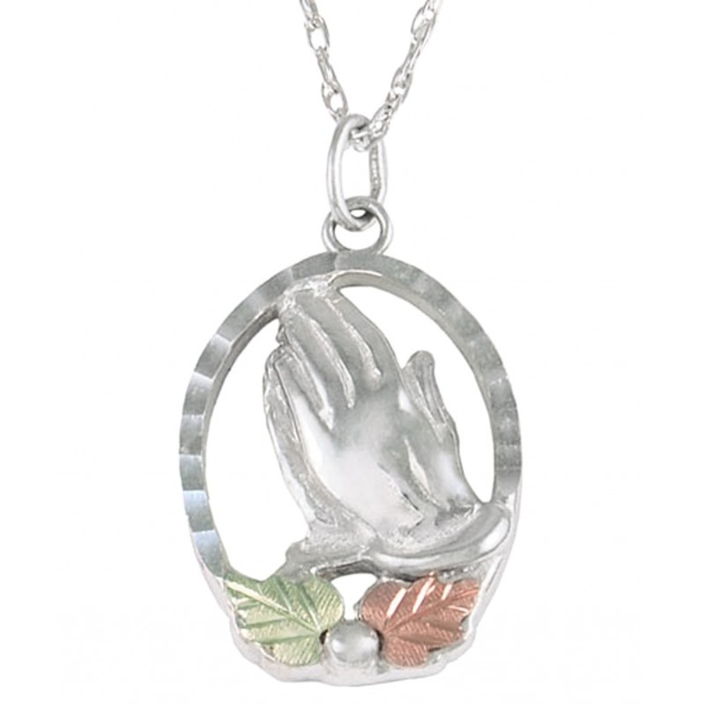 Praying Hands Pendant Necklace, Sterling Silver