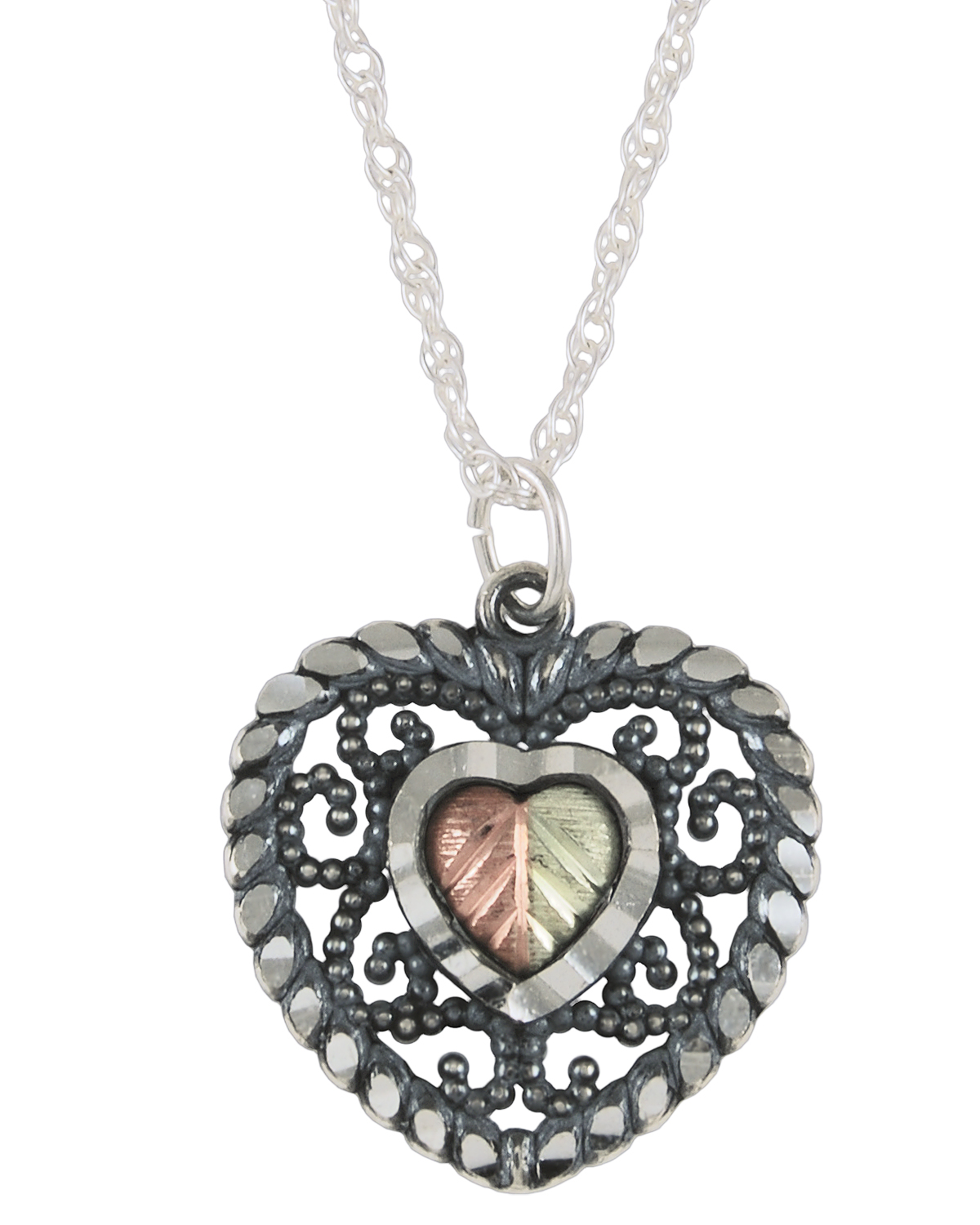 Heart with Leaves Pendant Necklace, Sterling Silver