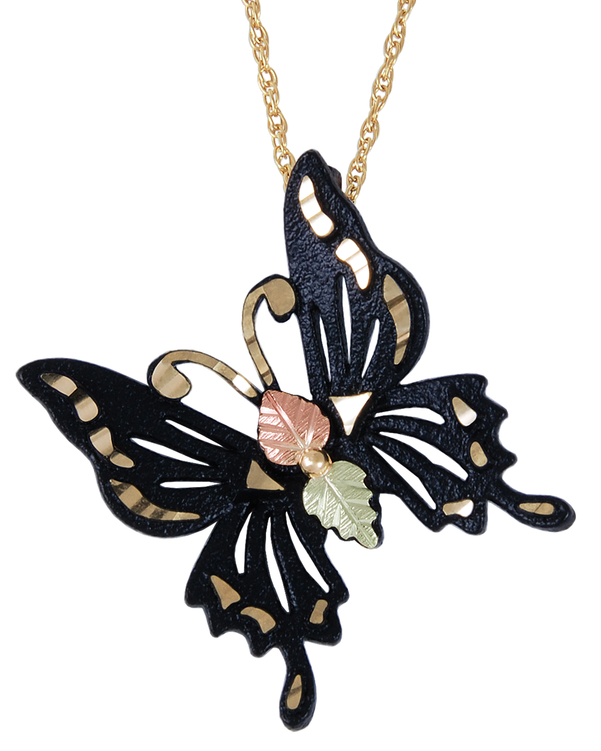 Sterling Silver Butterfly Necklace in Black Hills Gold. 