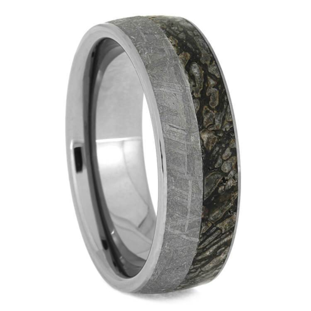    Gibeon Meteorite, Dinosaur Bone 8mm Fossil Tungsten Comfort-Fit Wedding Band