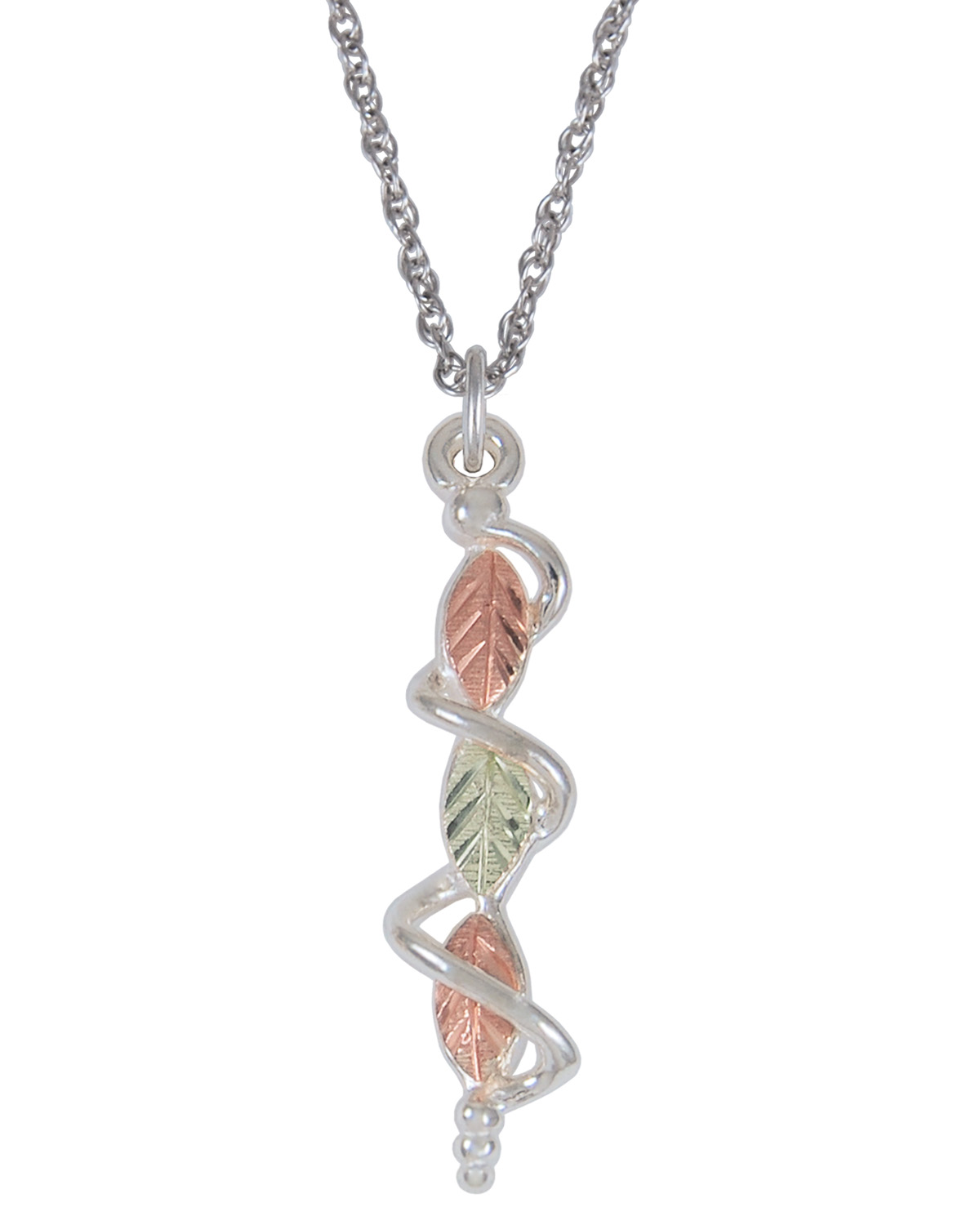 Inlaid Grape Leaf Swirl Pendant Necklace, Sterling Silver