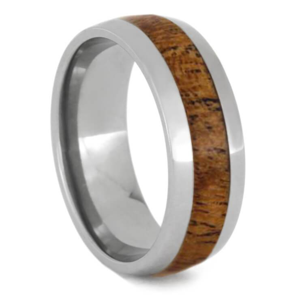 MESQUITE WOOD WEDDING BAND, TITANIUM RING WITH ROUND PROFILE