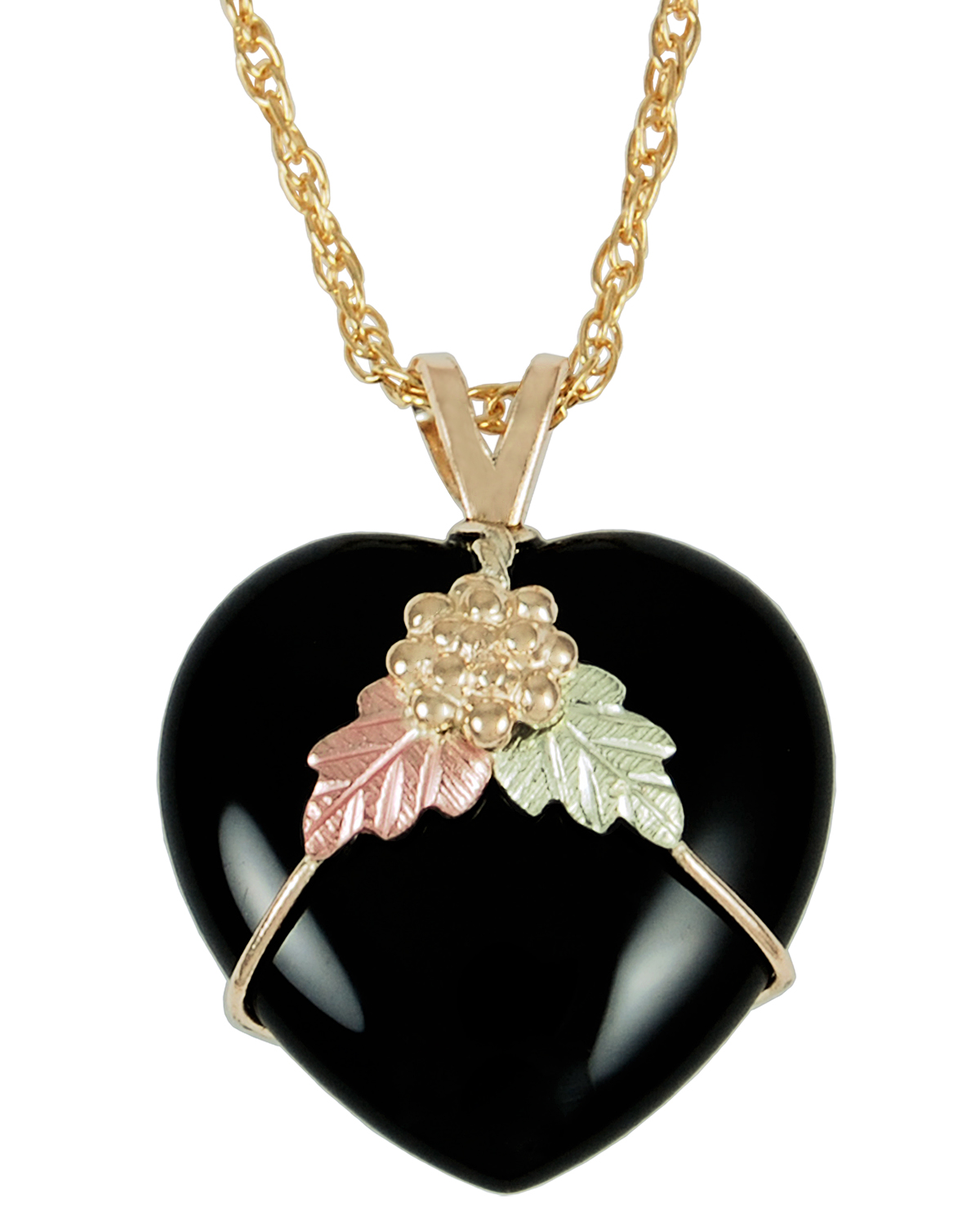 Onyx Heart Pendant, 10k Yellow Gold. 