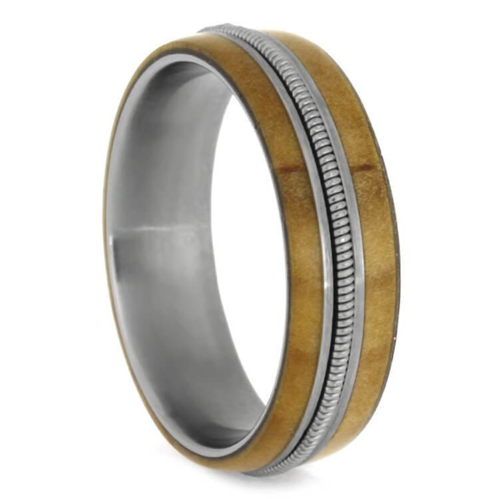 GUITAR STRING RING, ROWAN WOOD WEDDING BAND MADE WITH TITANIUM