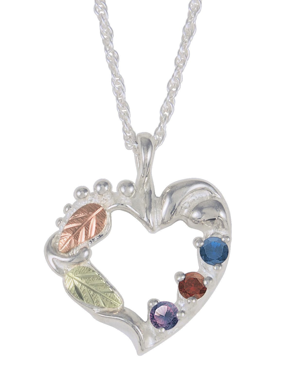 Amethyst, Smoky Quartz, Sapphire Heart Pendant Necklace, Sterling Silver