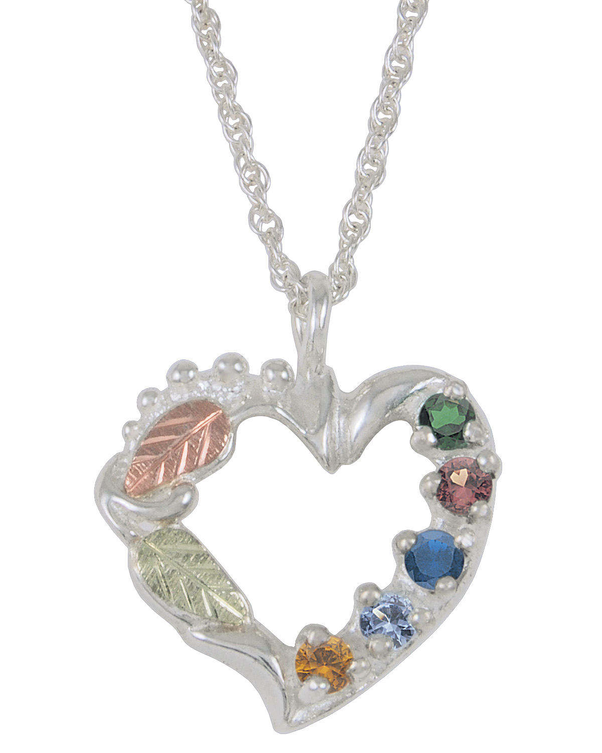 Citrine, Aquamarine, Sapphire, Garnet, Emerald Heart Pendant Necklace, Sterling Silver