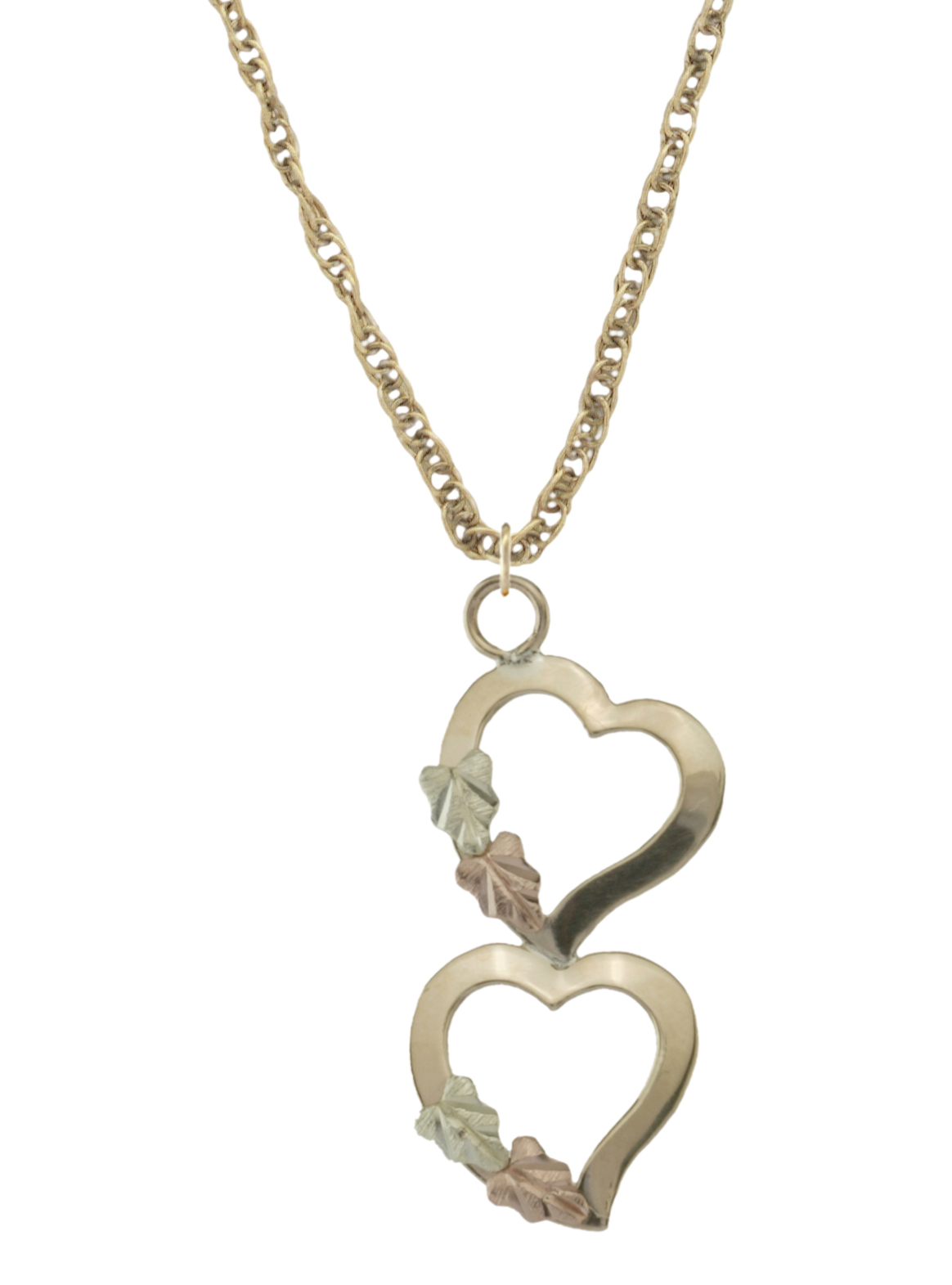  Two Hearts Petite Necklace in 10k Yellow Gold