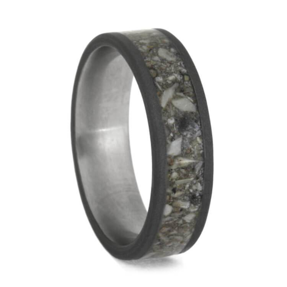  SANDBLASTED TITANIUM RING INLAID WITH PET ASHES, SYMPATHY JEWELRY