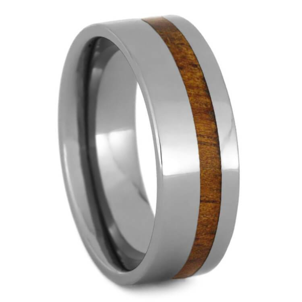 Tropical Koa Wood Ring, Tungsten Wedding Band, Natural Ring