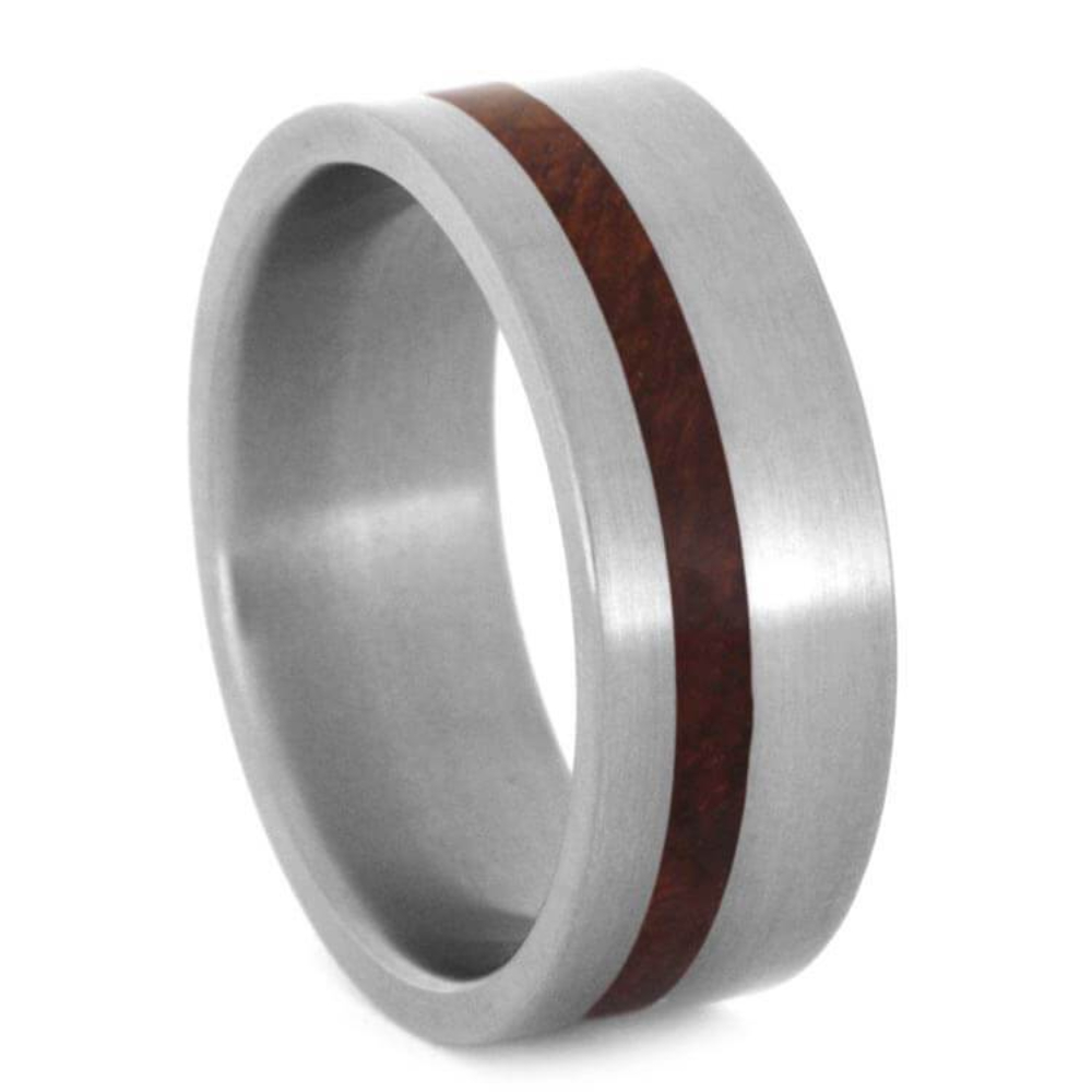 Amboyna Burl Wood, Titanium 8mm Comfort-Fit Matte Titanium Wedding Band 