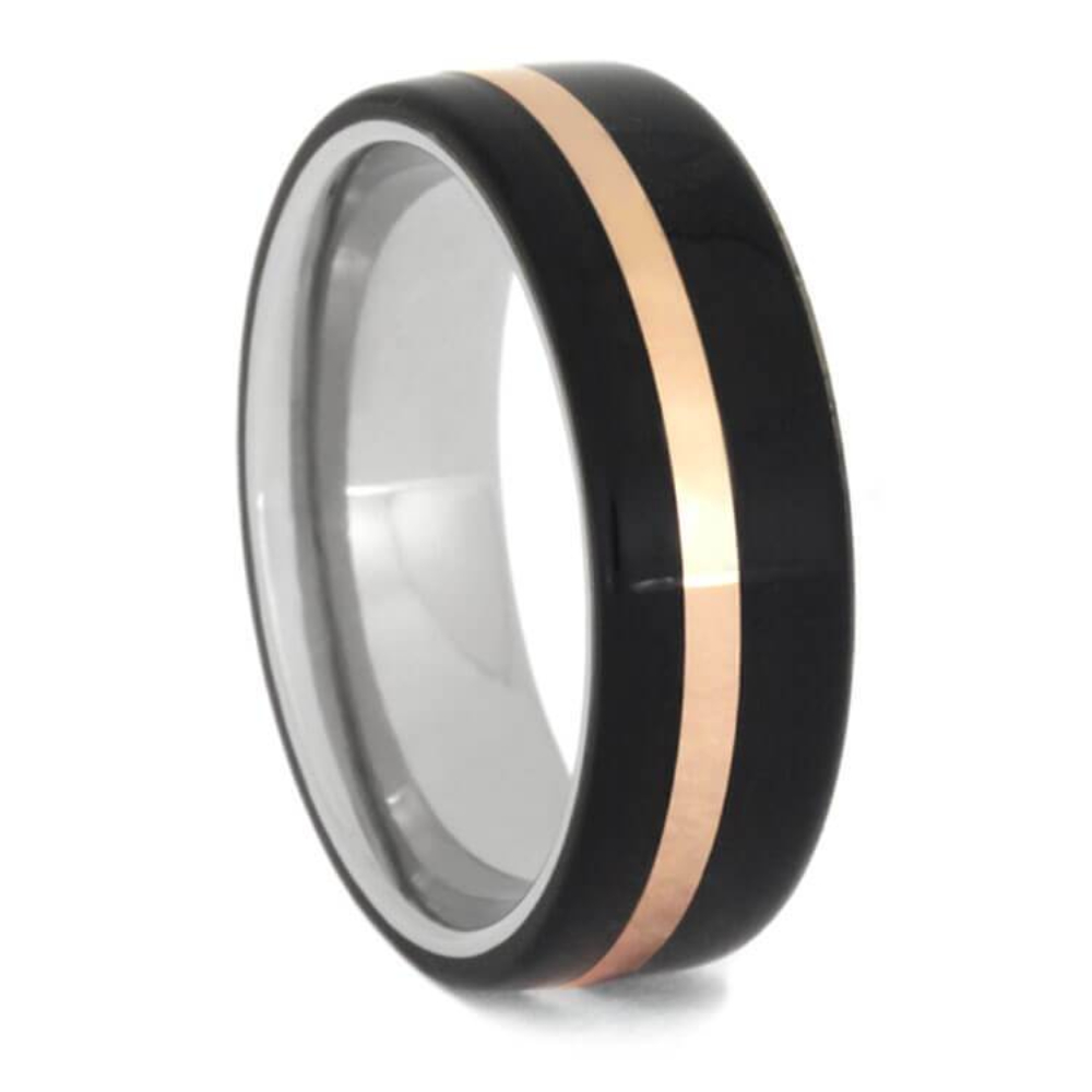  Ebony Wood,Rose Gold 9mm Comfort-Fit Matte Titanium Band