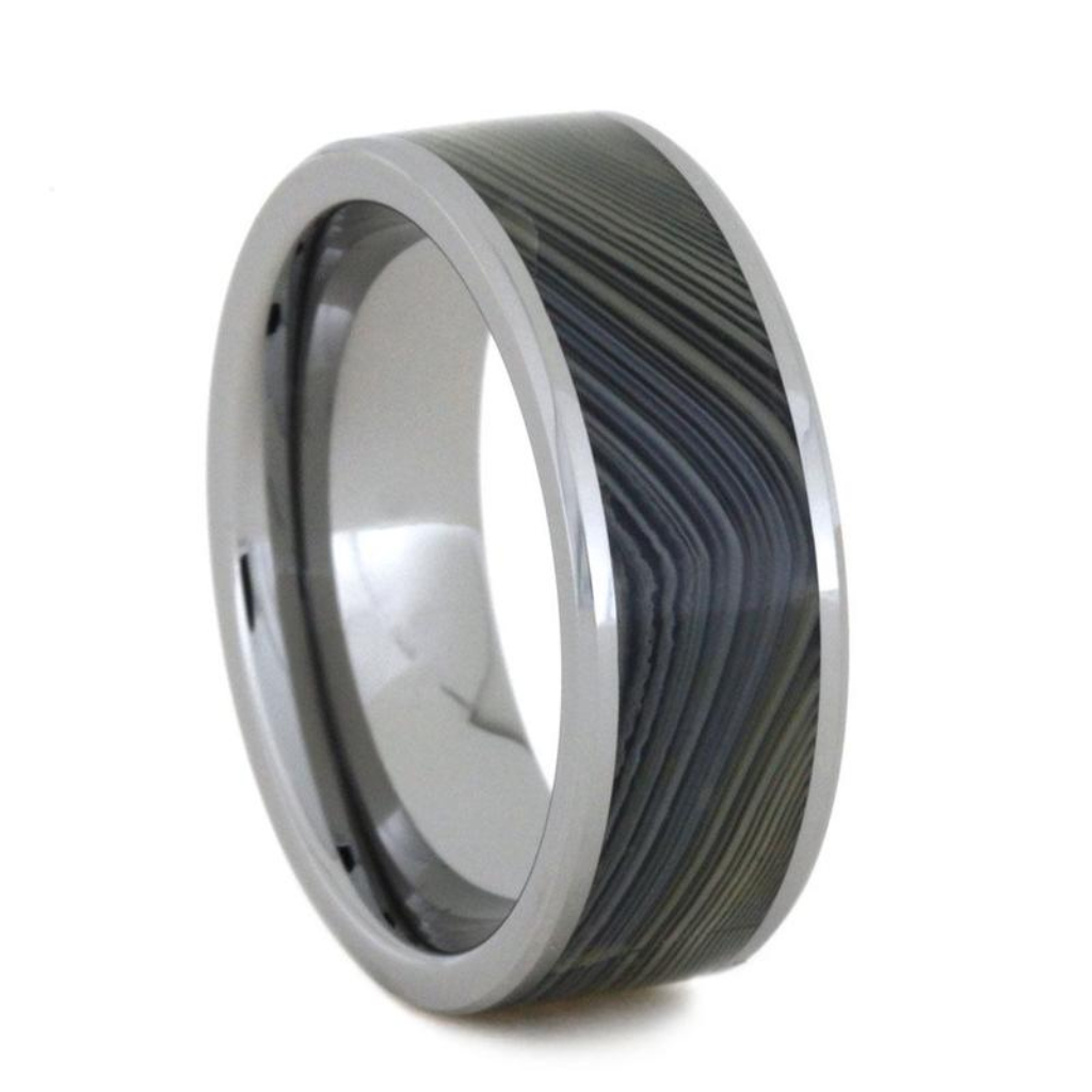 Grey Agate 8mm Tungsten Comfort-Fit Wedding Band