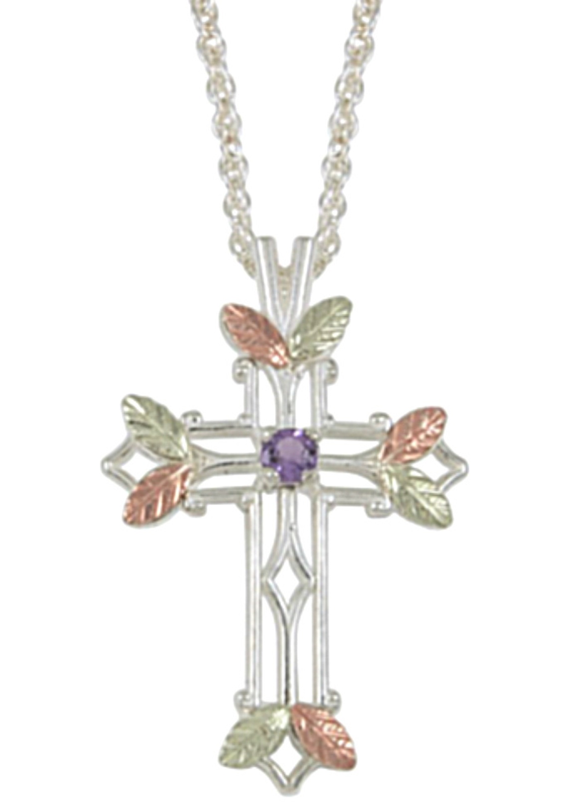 Amethyst Pointed Cross Pendant Necklace, Sterling Silver