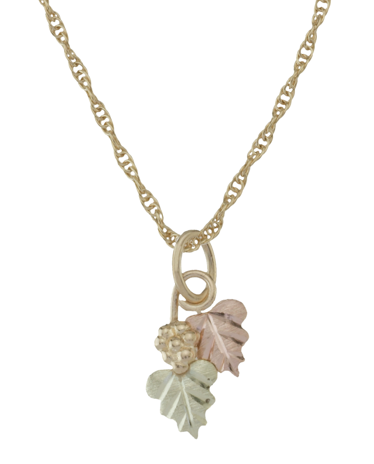 black-hills-gold-frosty-grape-leaves-cluster-necklace. 