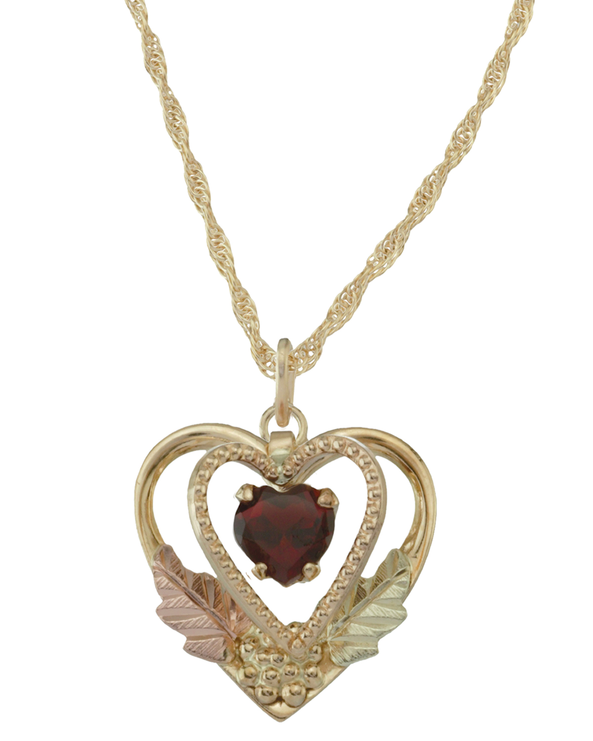 Heart shaped Necklace, Black Hills Gold motif, 10kyg. 