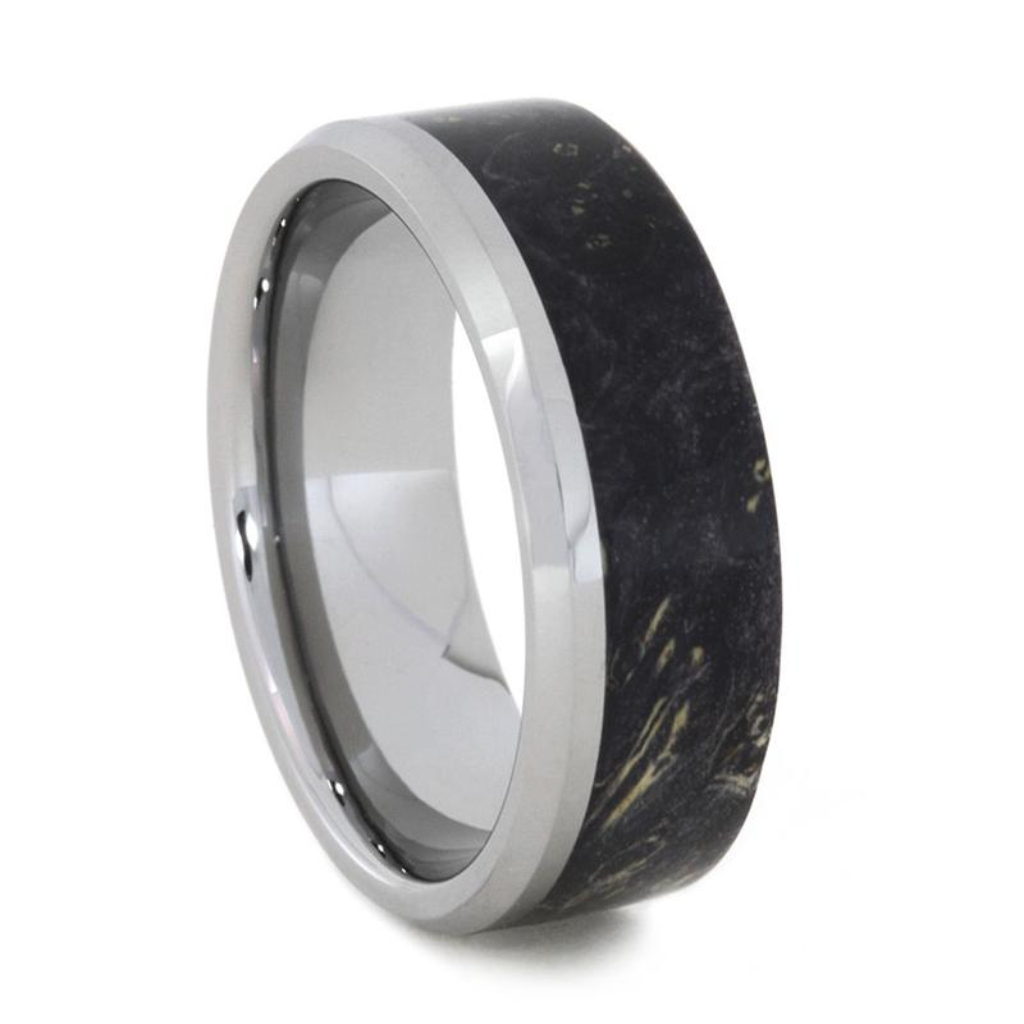 Tungsten Wedding Band With Black Box Elder Burl