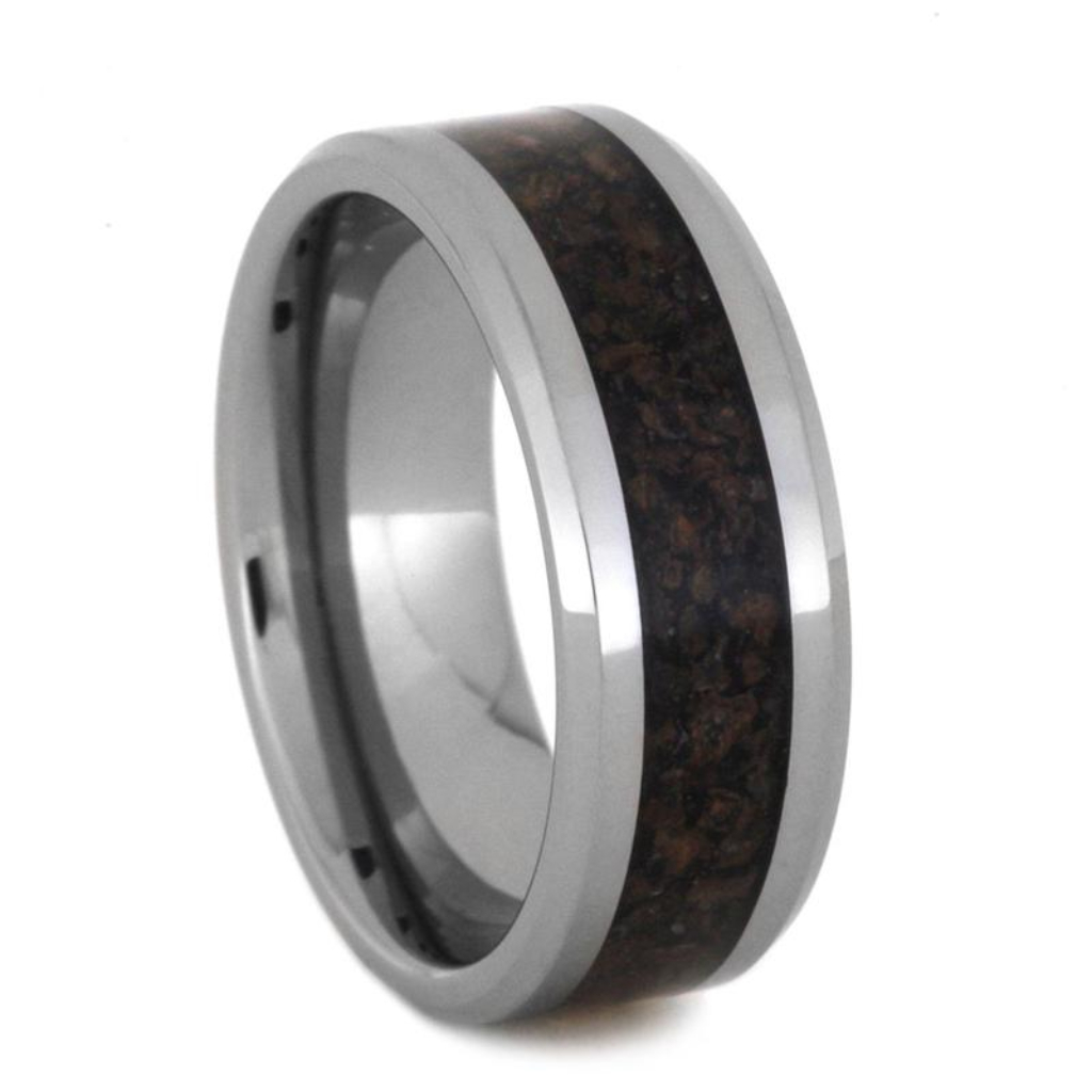 Tungsten Wedding Band With Crushed Dinosaur Bone