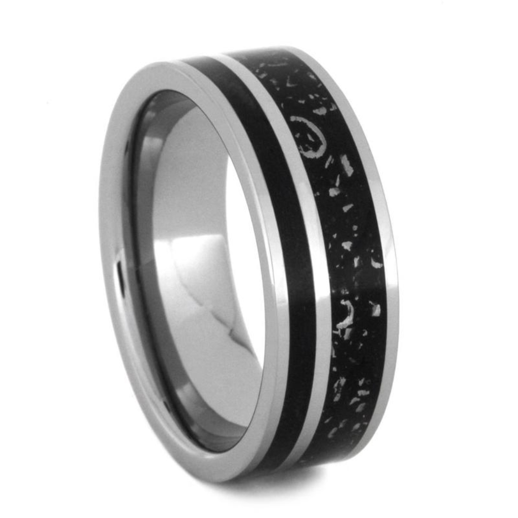 Black Stardust, Black Box Elder Burl Wood Tungsten 8mm Comfort-Fit Wedding Band