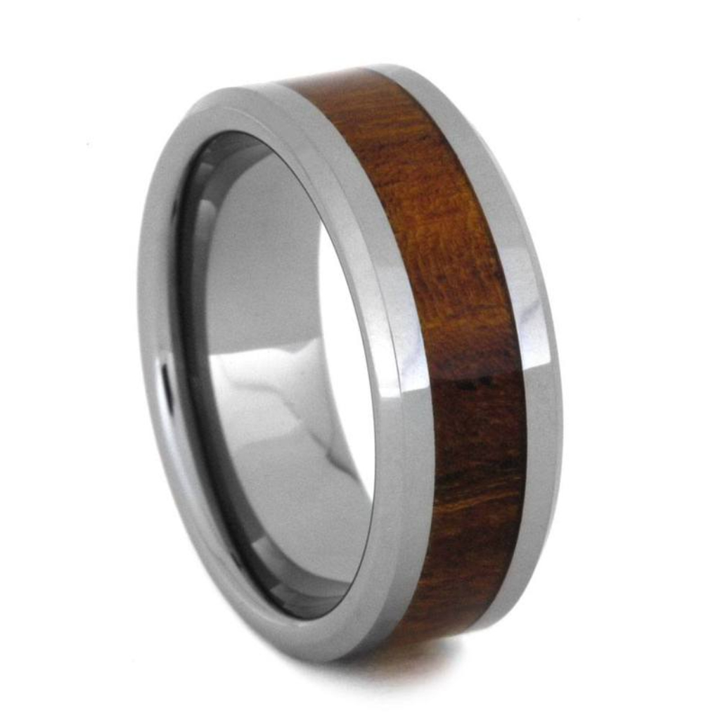 Tungsten Wedding Band With Natural Ironwood Inlay