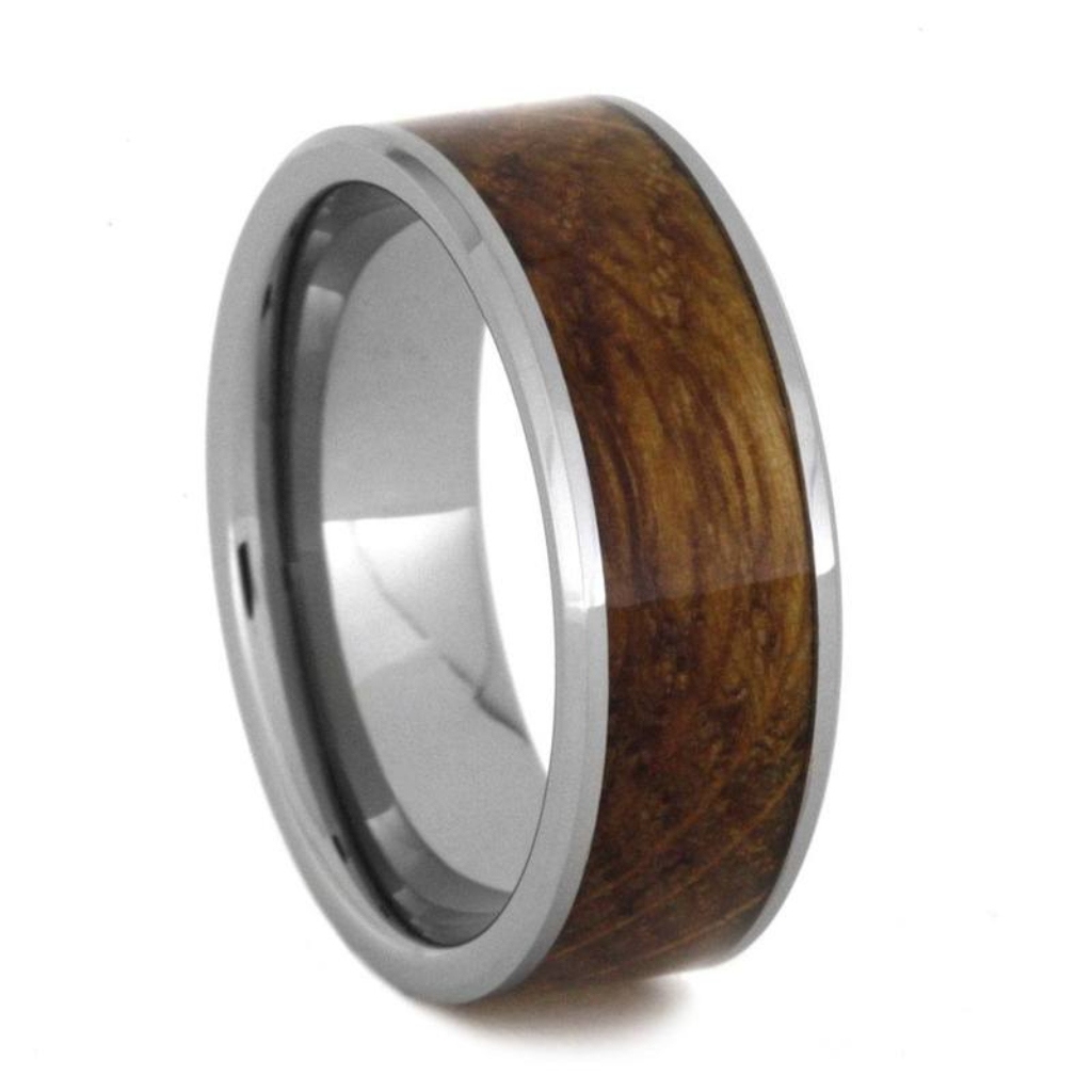 Whiskey Barrel Wood Ring In Tungsten Wedding Band