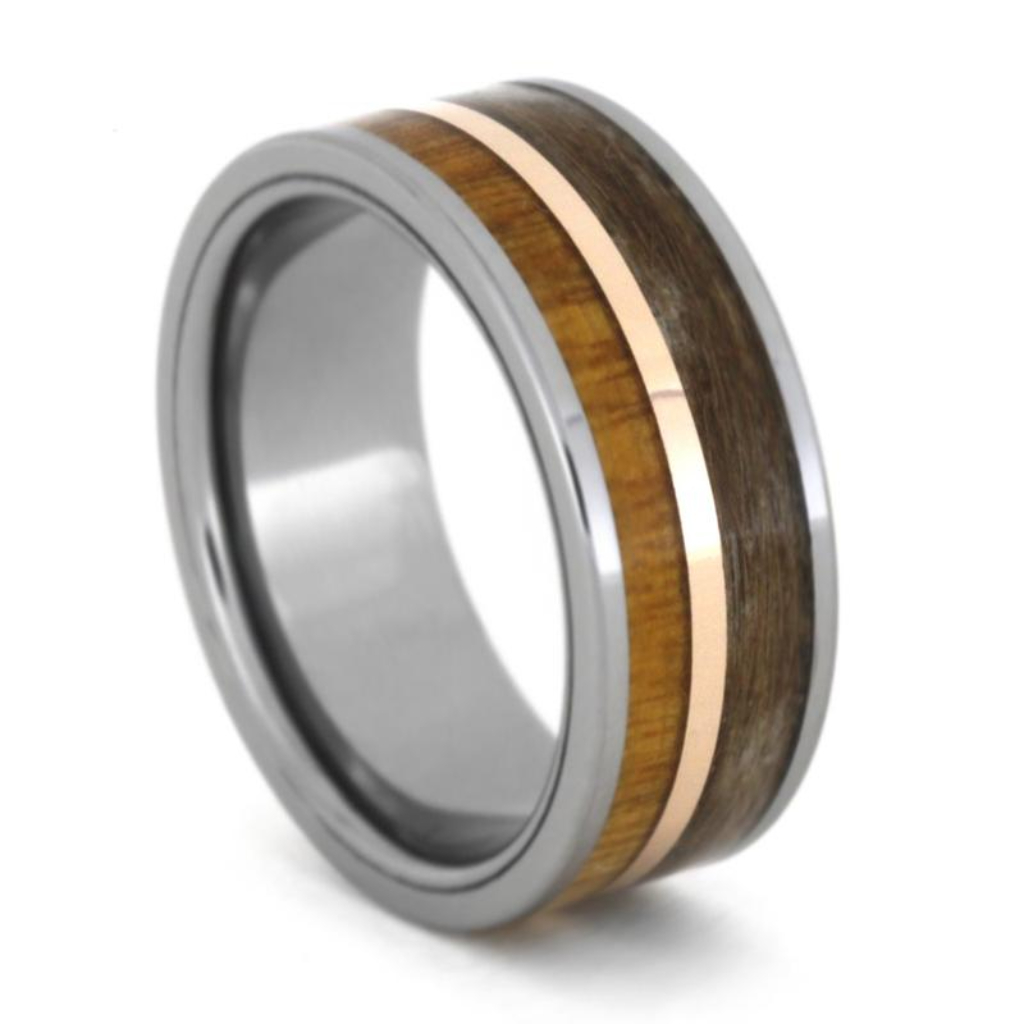 Customer Provided Pet Fur, Rowan Wood, 14k Rose Gold 8mm Tungsten Comfort-Fit Wedding Band