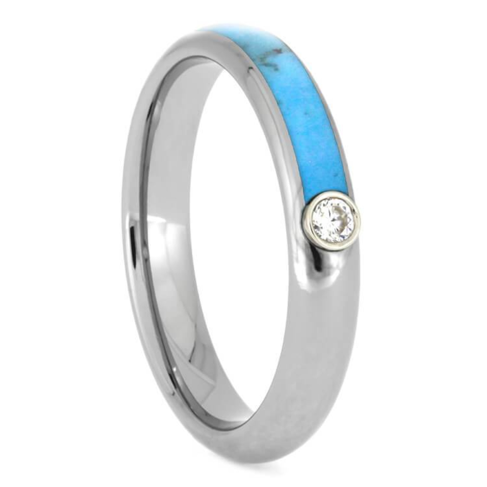 Moissanite, Partial Turquoise, Titanium 4mm Comfort-Fit Titanium Wedding Band