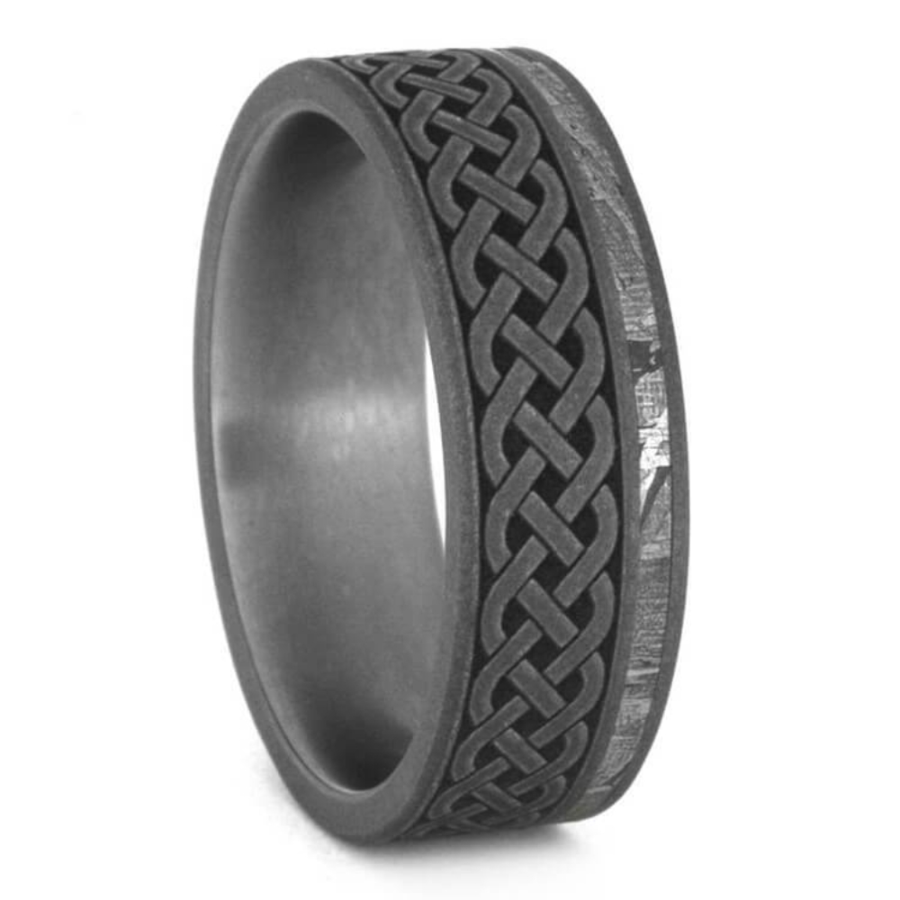 SANDBLASTED CELTIC RING, METEORITE WEDDING BAND