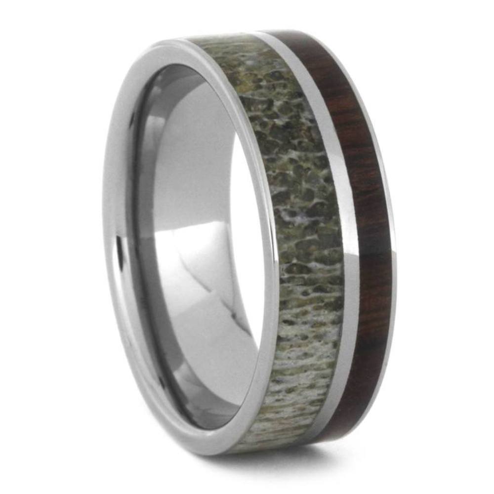 Deer Antler, Iron Wood Overlay 8mm Titanium Comfort-Fit Band