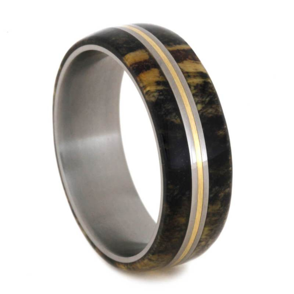 Buckeye Burl Wood, Titanium, Bronze 7mm Comfort-Fit Matte Titanium Wedding Band